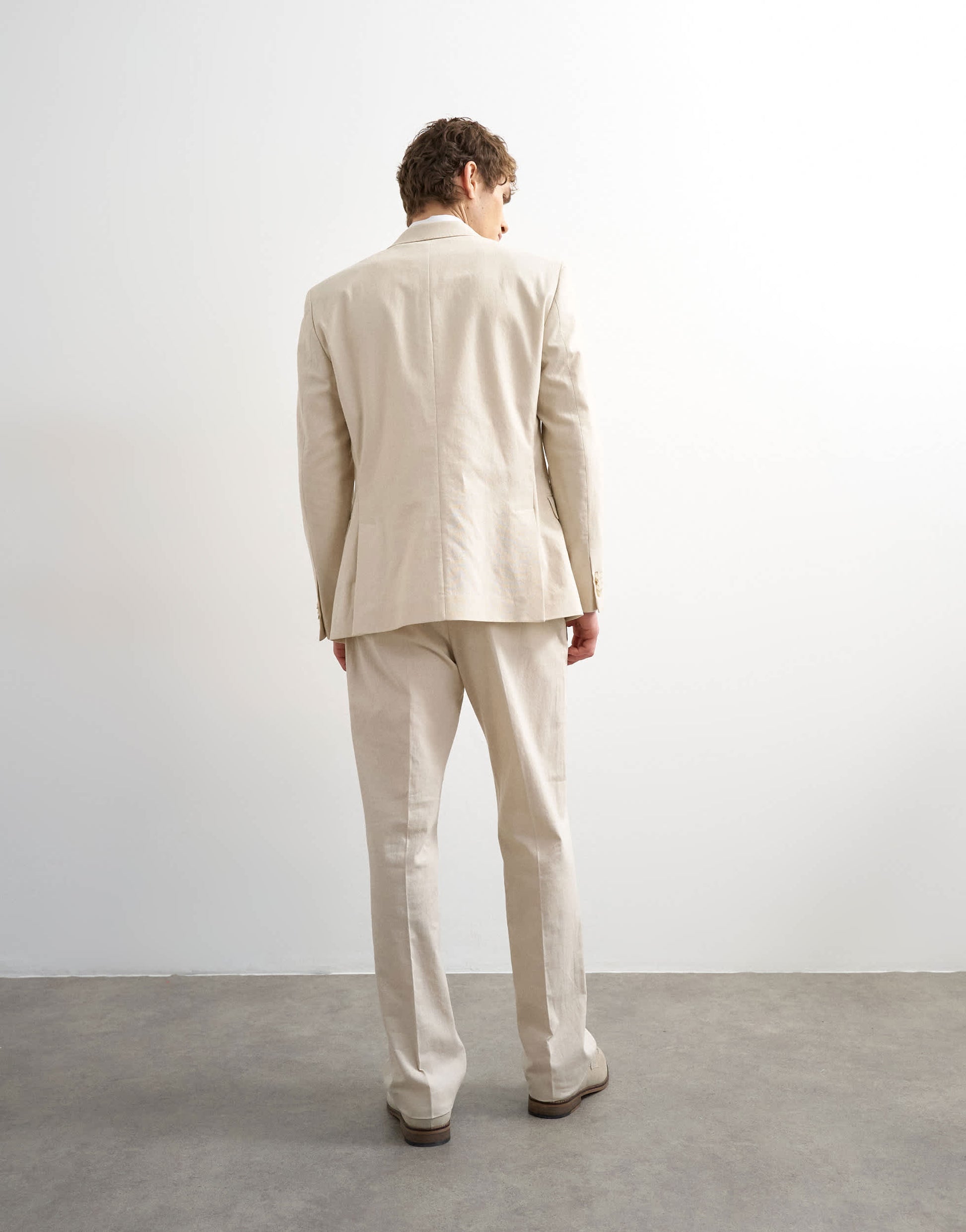 Topman straight fit linen rich trousers in stone
