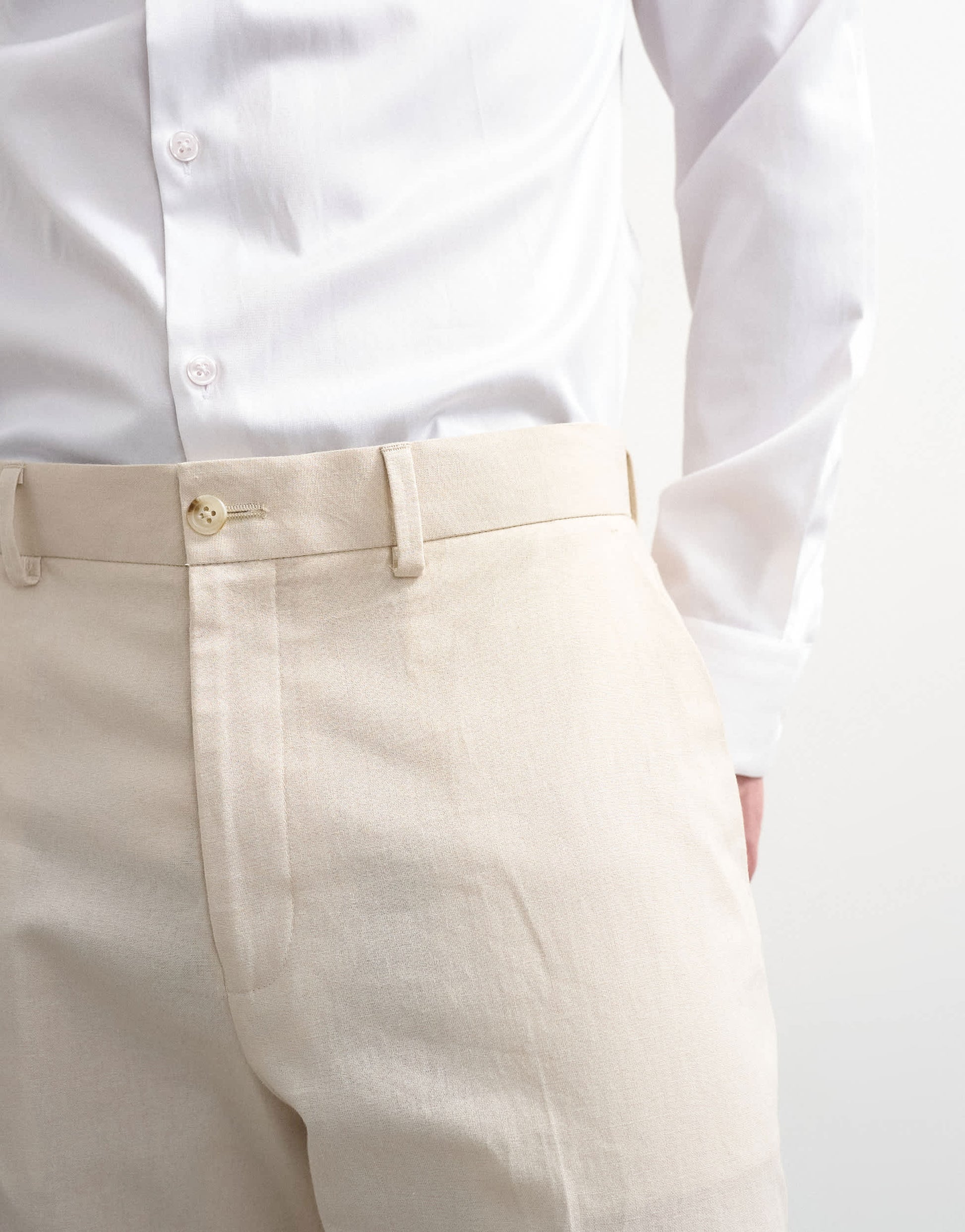 Topman straight fit linen rich trousers in stone