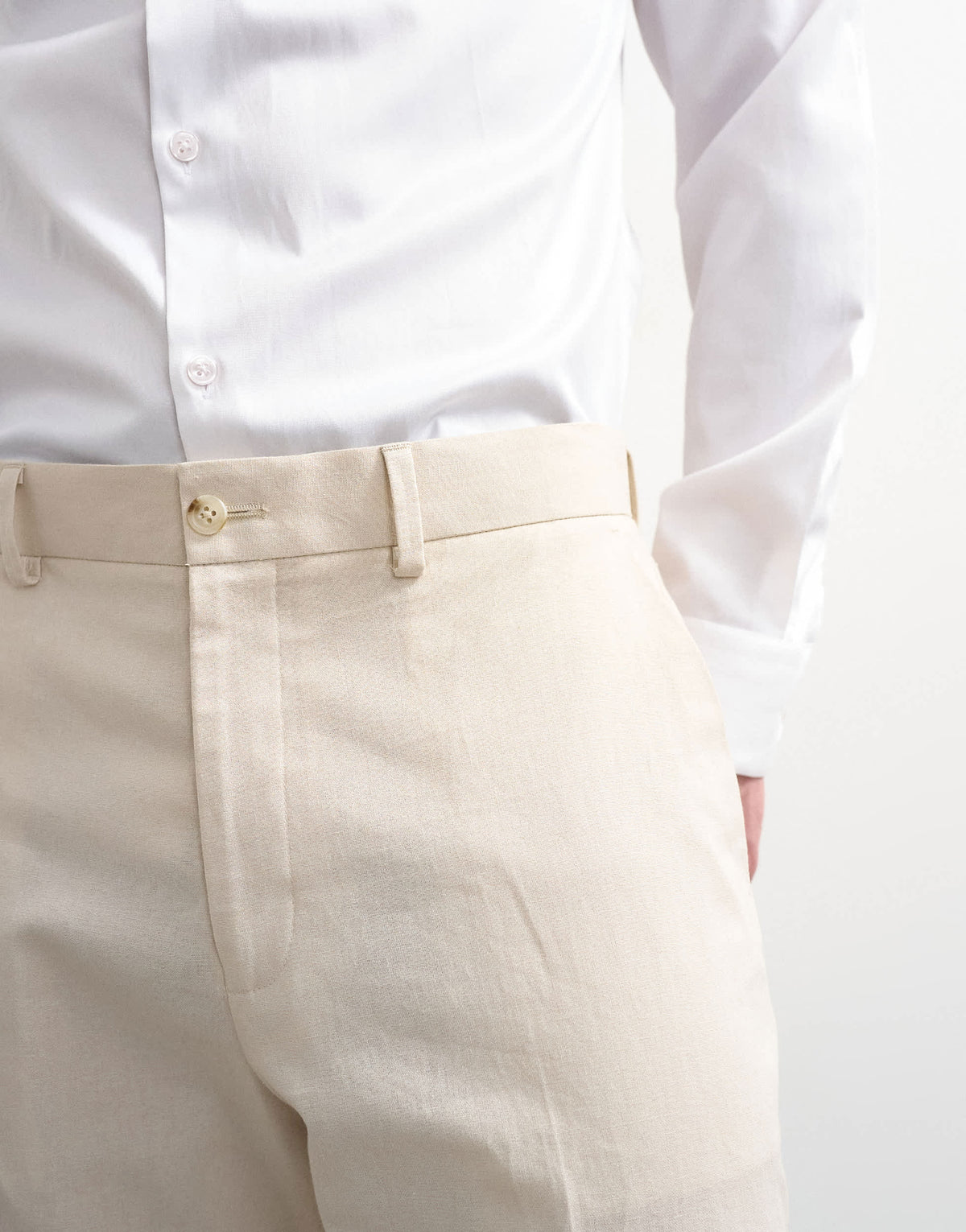 Topman straight fit linen rich trousers in stone