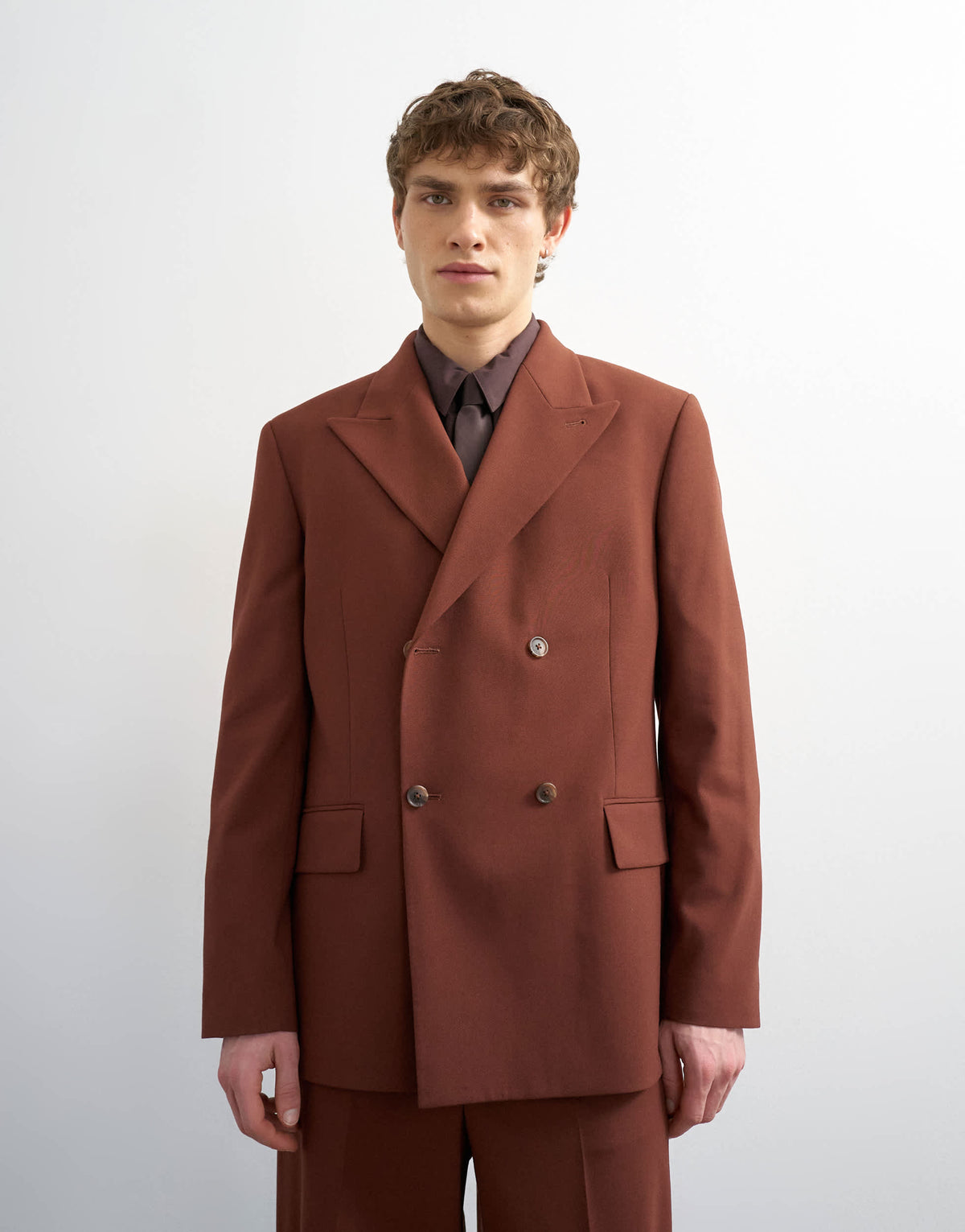 Topman relaxed double breasted wool touch suit jacket in rust