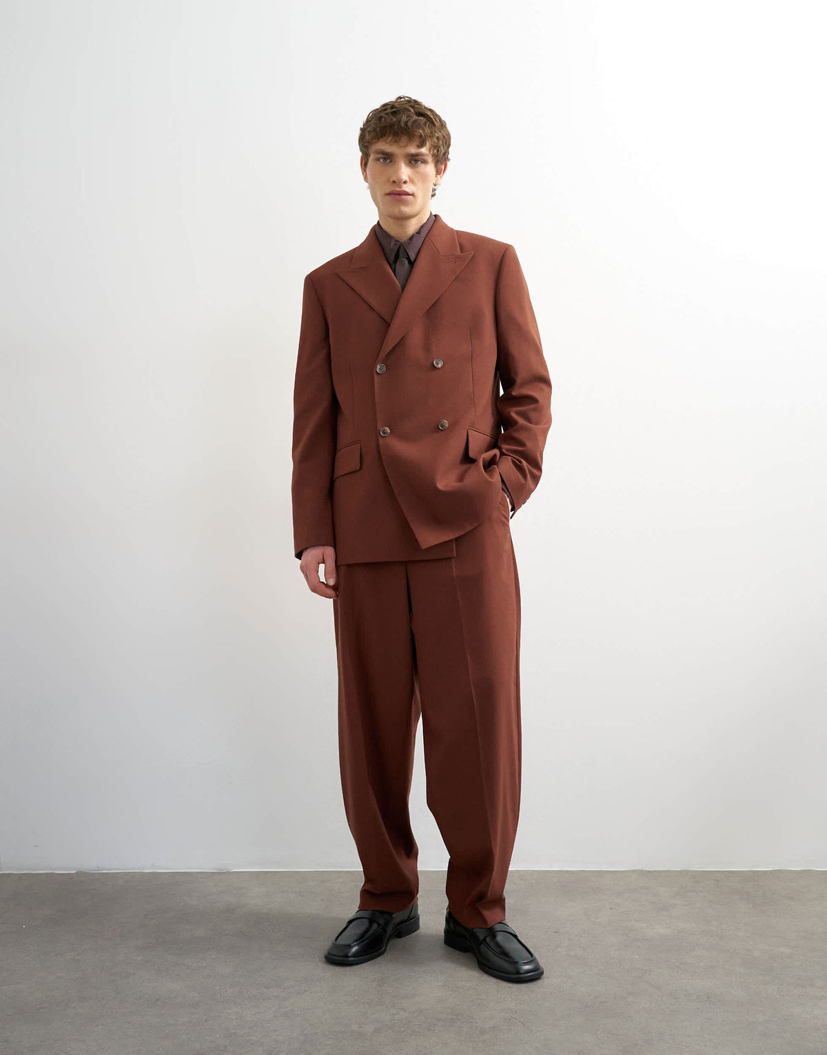 Topman relaxed double breasted wool touch suit jacket in rust