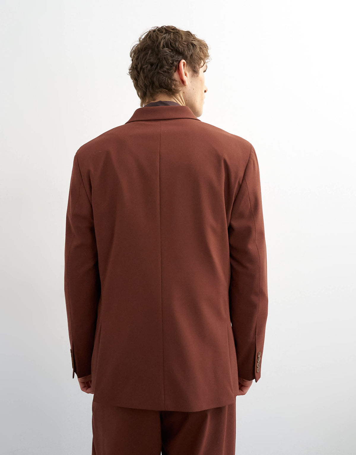 Topman relaxed double breasted wool touch suit jacket in rust