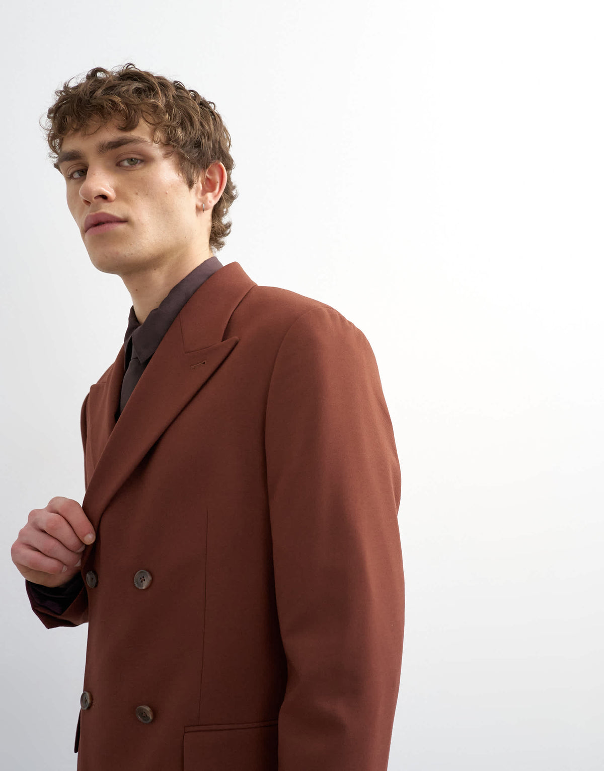 Topman relaxed double breasted wool touch suit jacket in rust