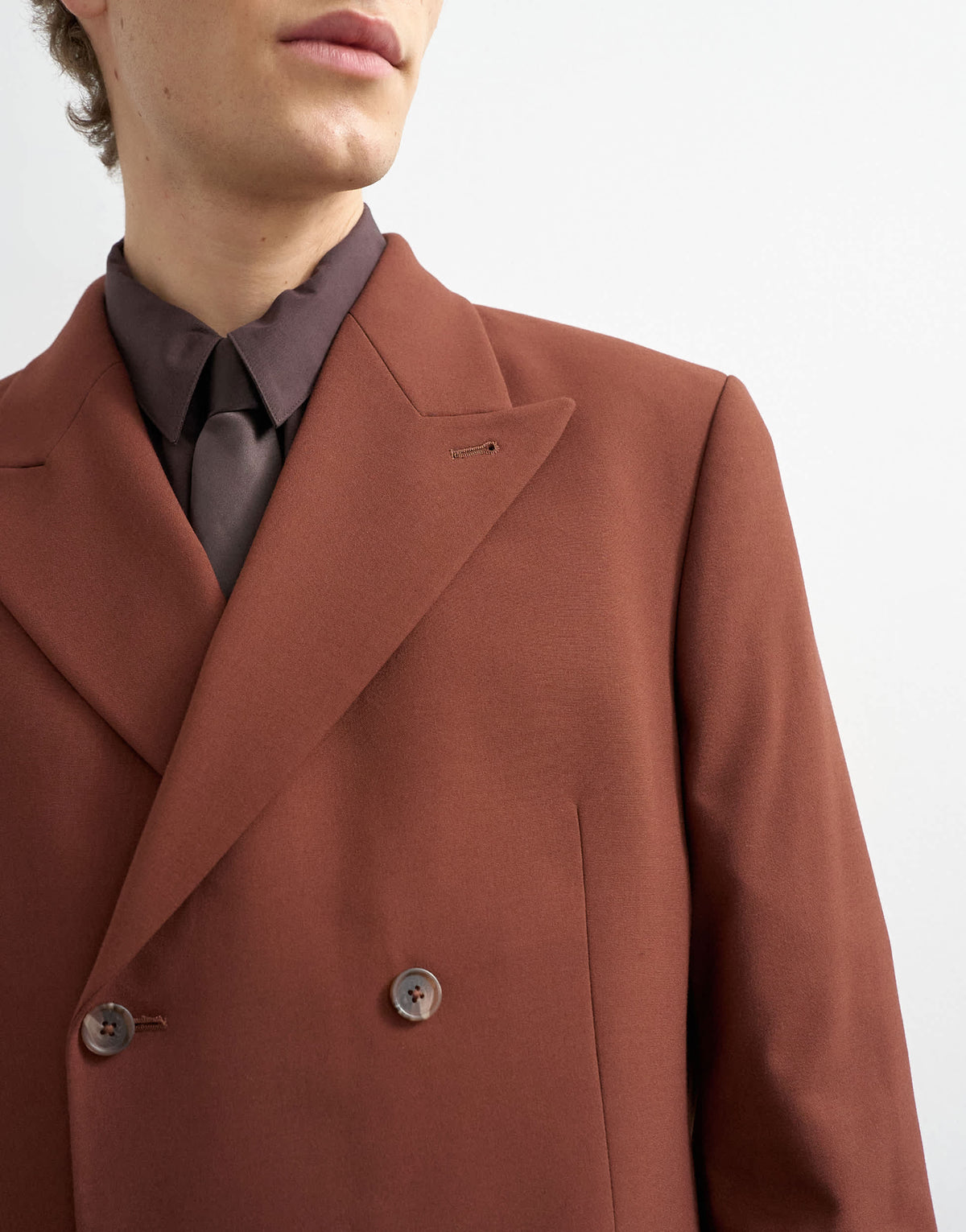 Topman relaxed double breasted wool touch suit jacket in rust