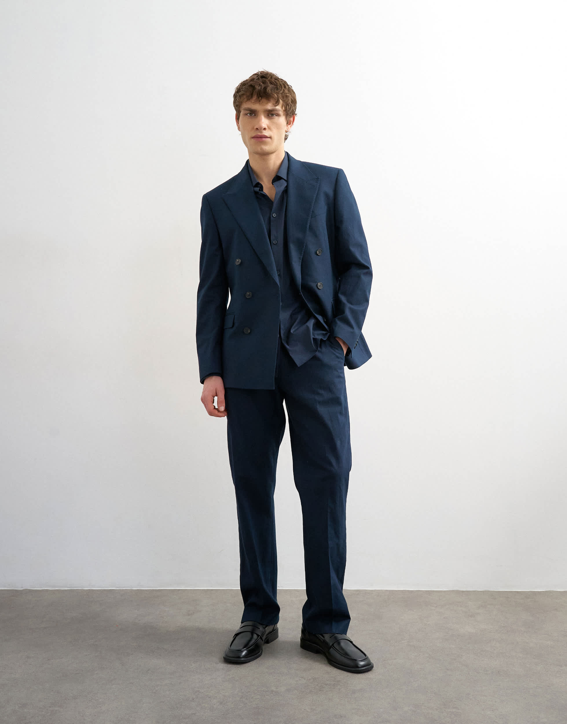 Topman Leinenhose in Marineblau mit geradem Schnitt