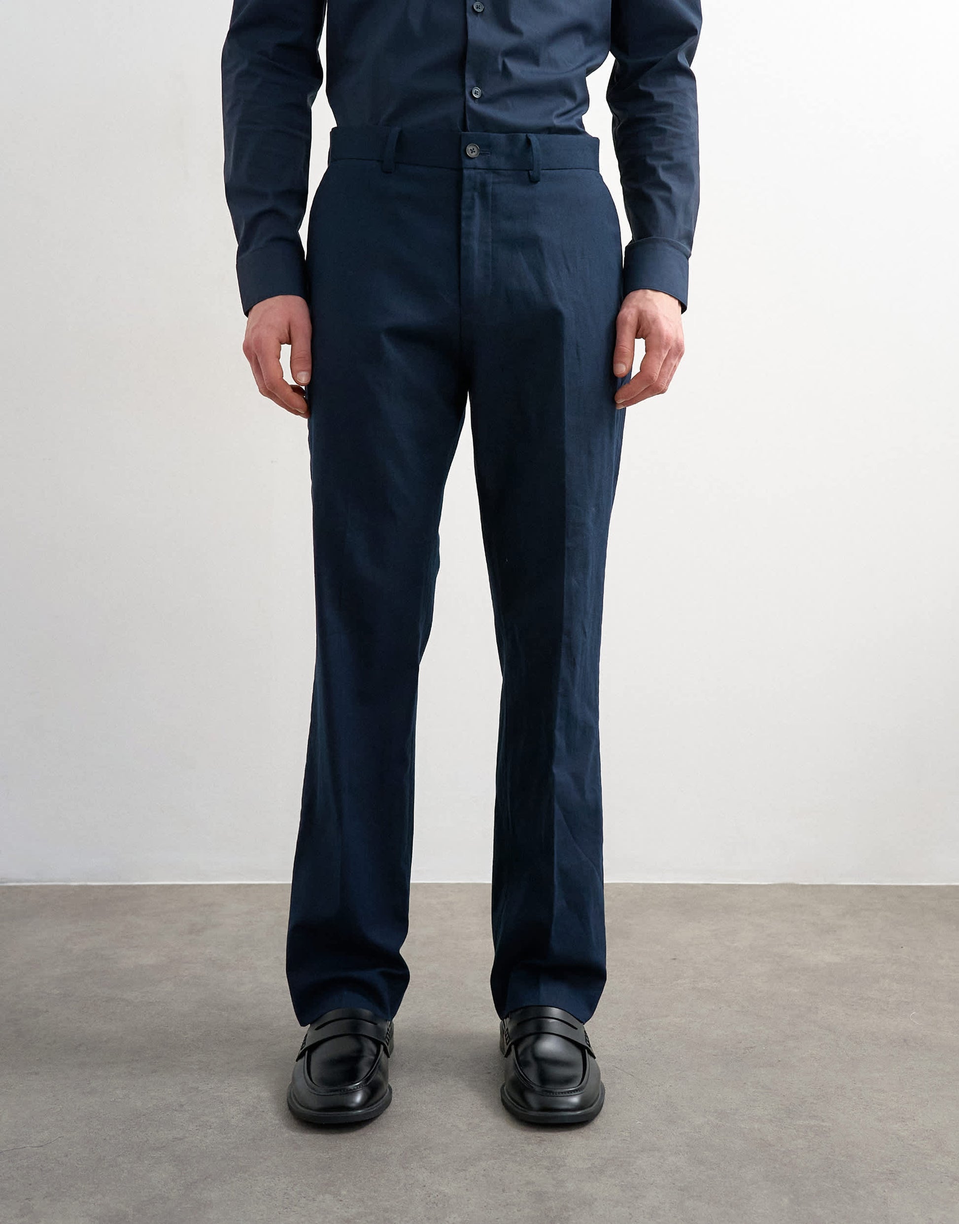 Topman straight fit linen rich trousers in navy