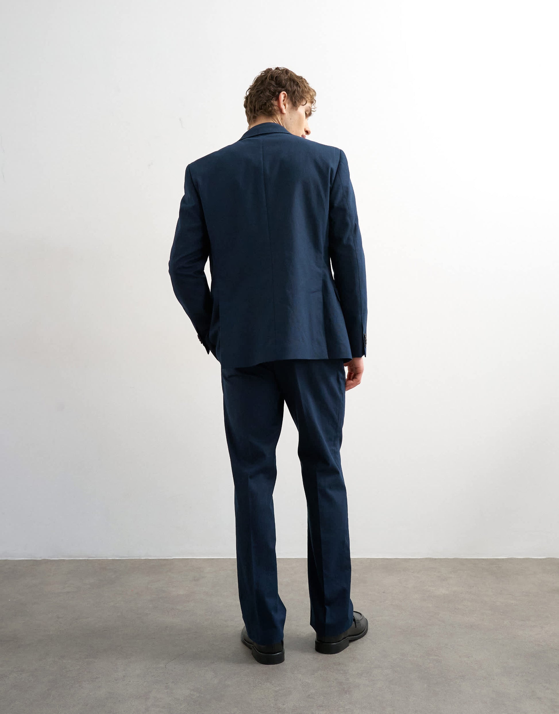 Topman straight fit linen rich trousers in navy