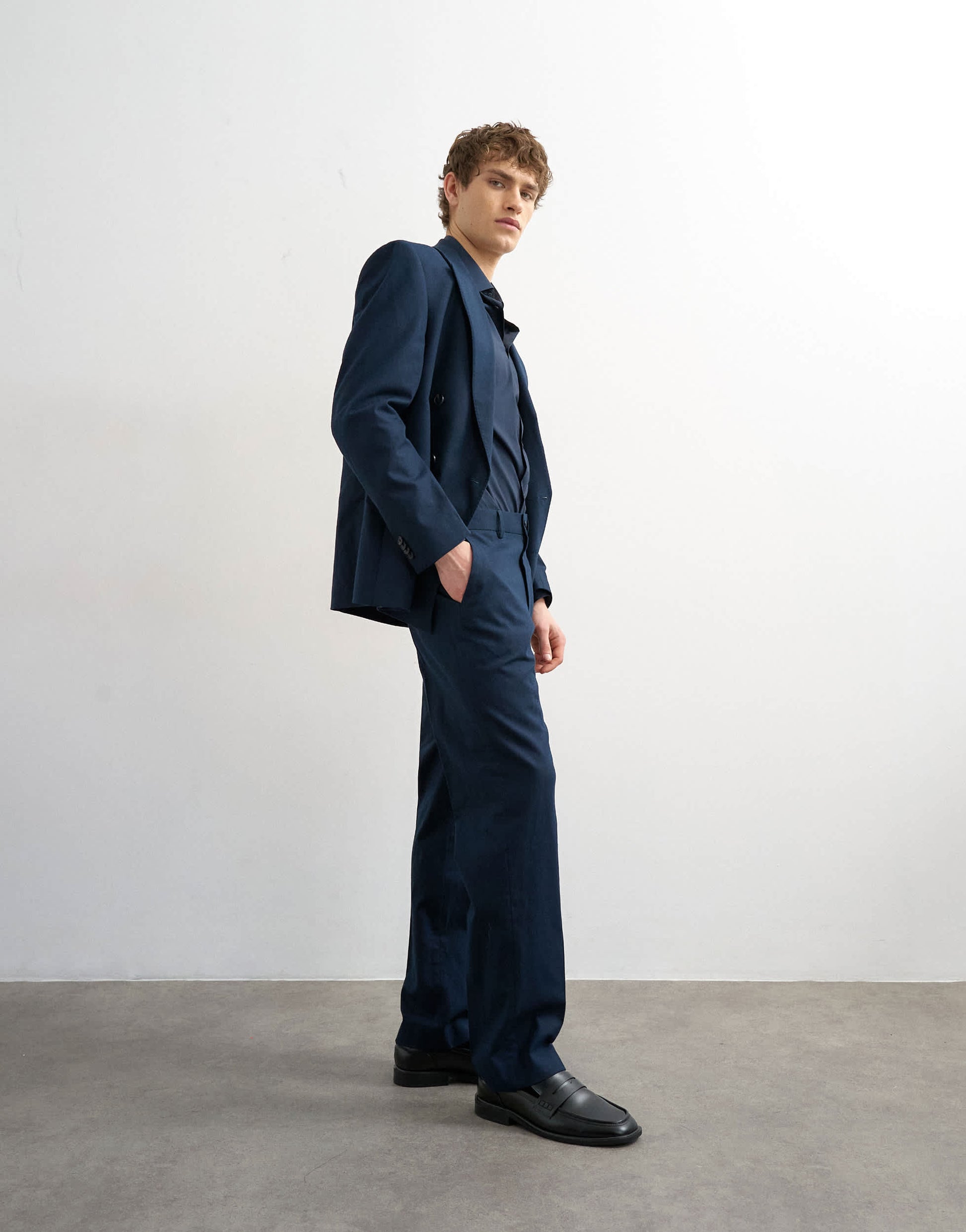 Topman straight fit linen rich trousers in navy