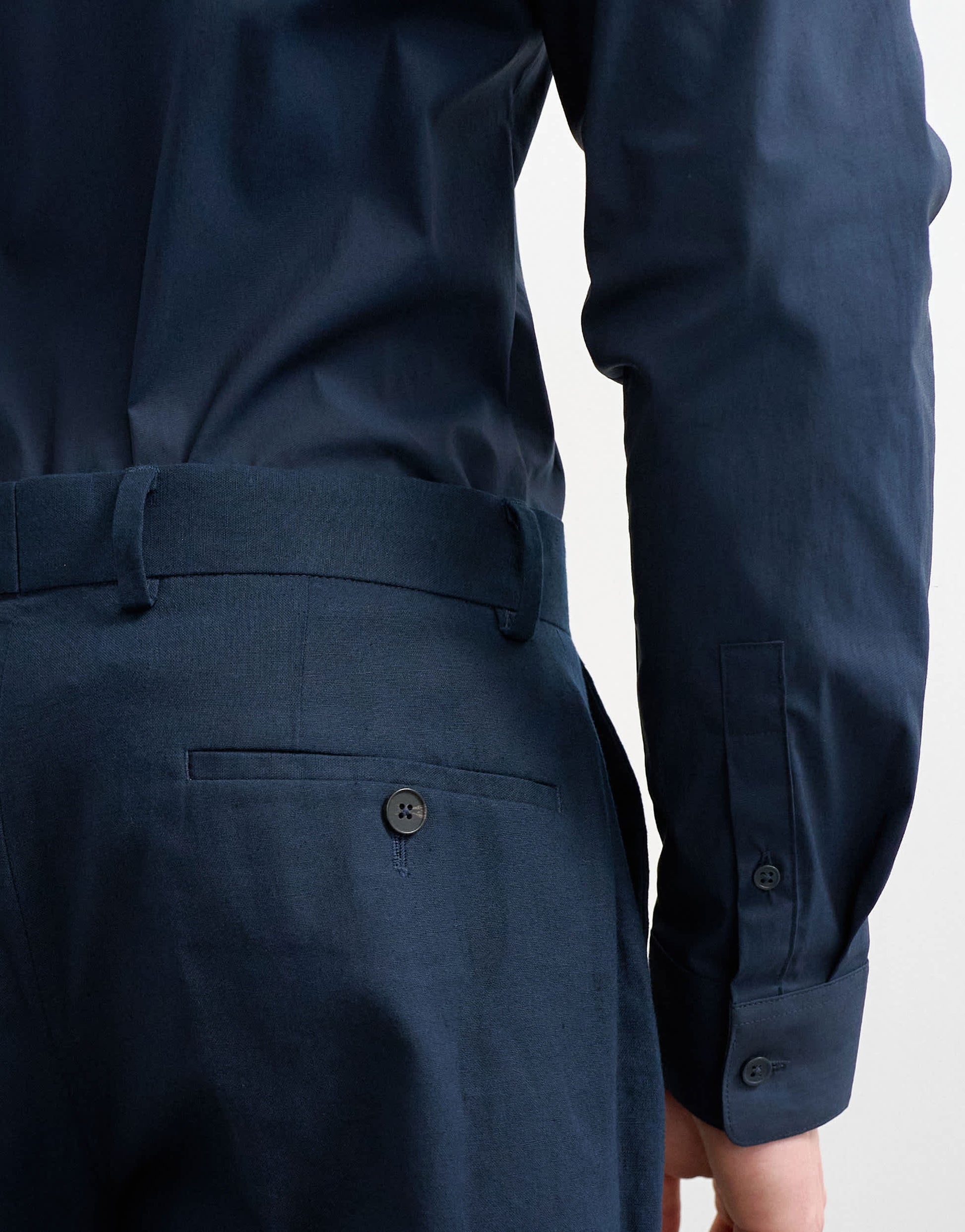 Topman straight fit linen rich trousers in navy