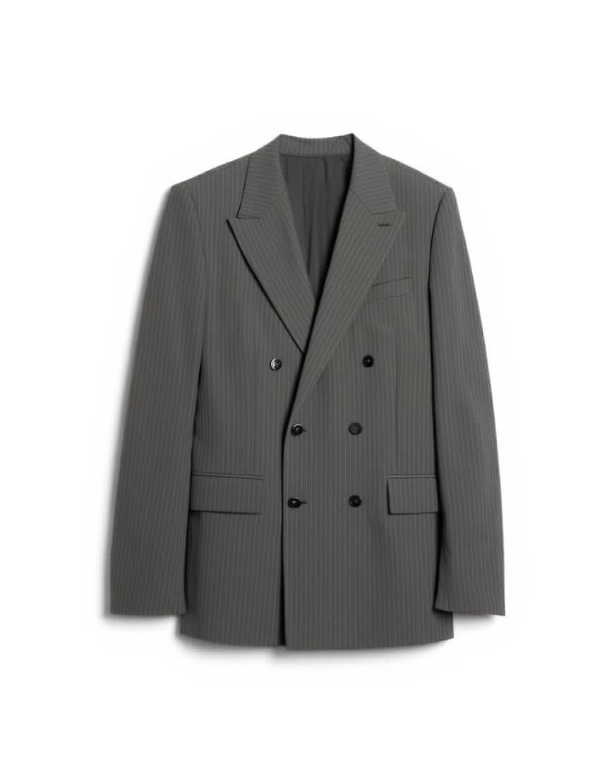 Topman relaxed pinstripe double breasted suit jacket in charcoal