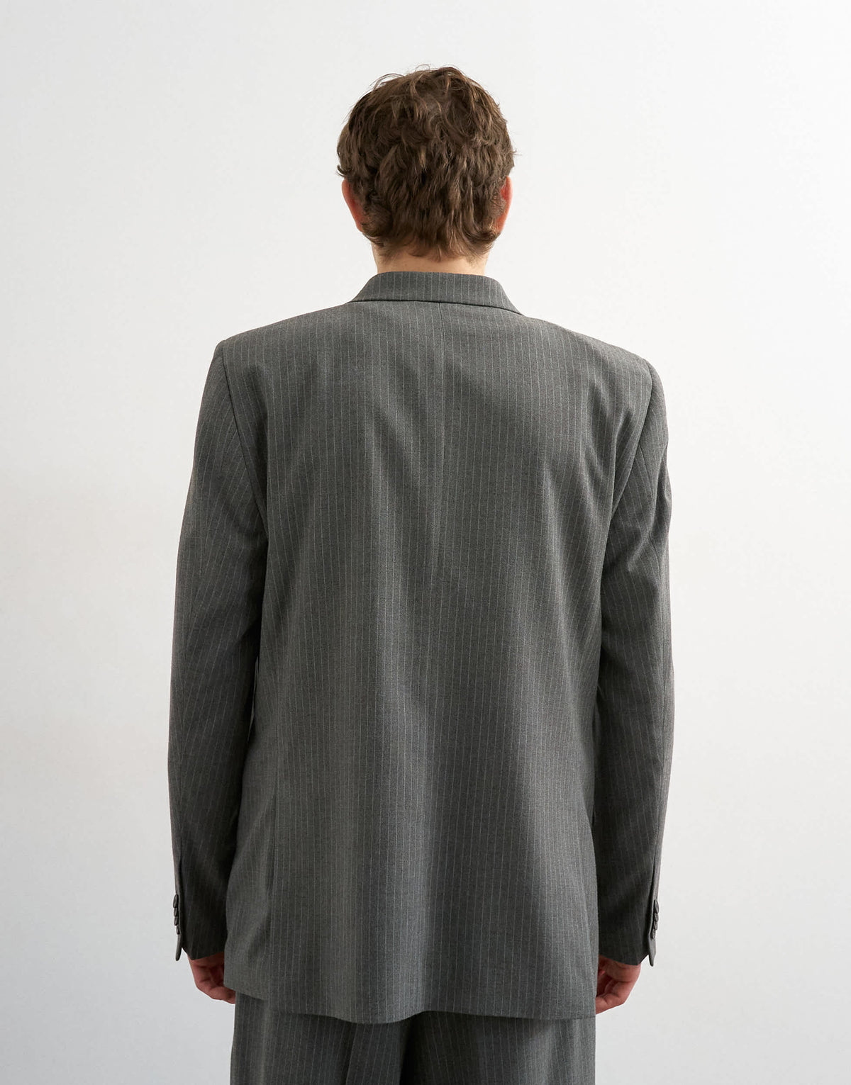 Topman relaxed pinstripe double breasted suit jacket in charcoal