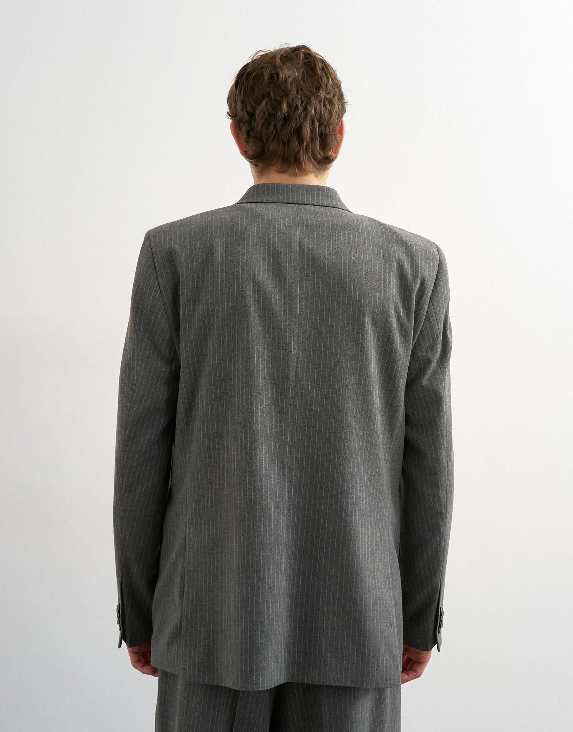 Topman relaxed pinstripe double breasted suit jacket in charcoal