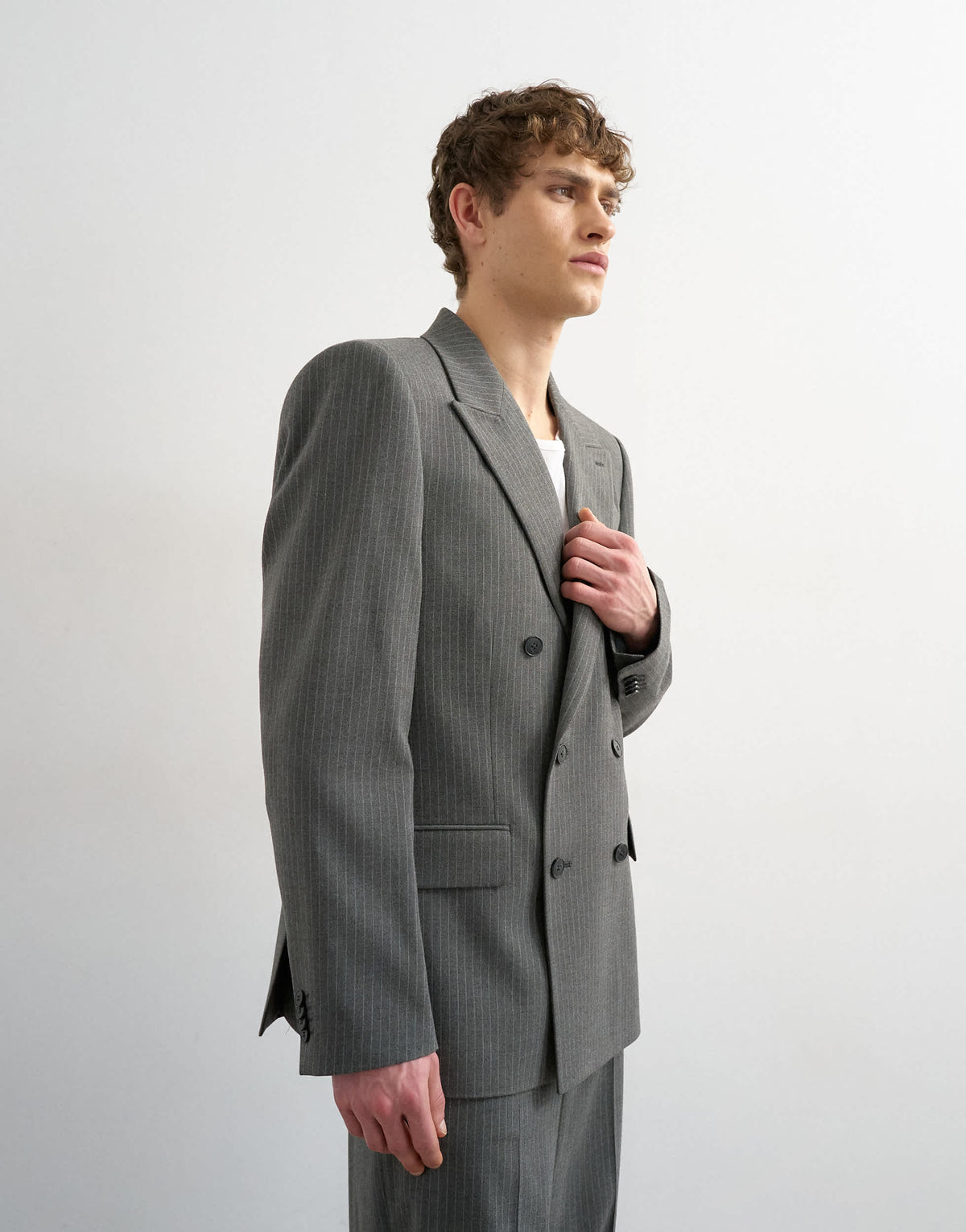 Topman relaxed pinstripe double breasted suit jacket in charcoal