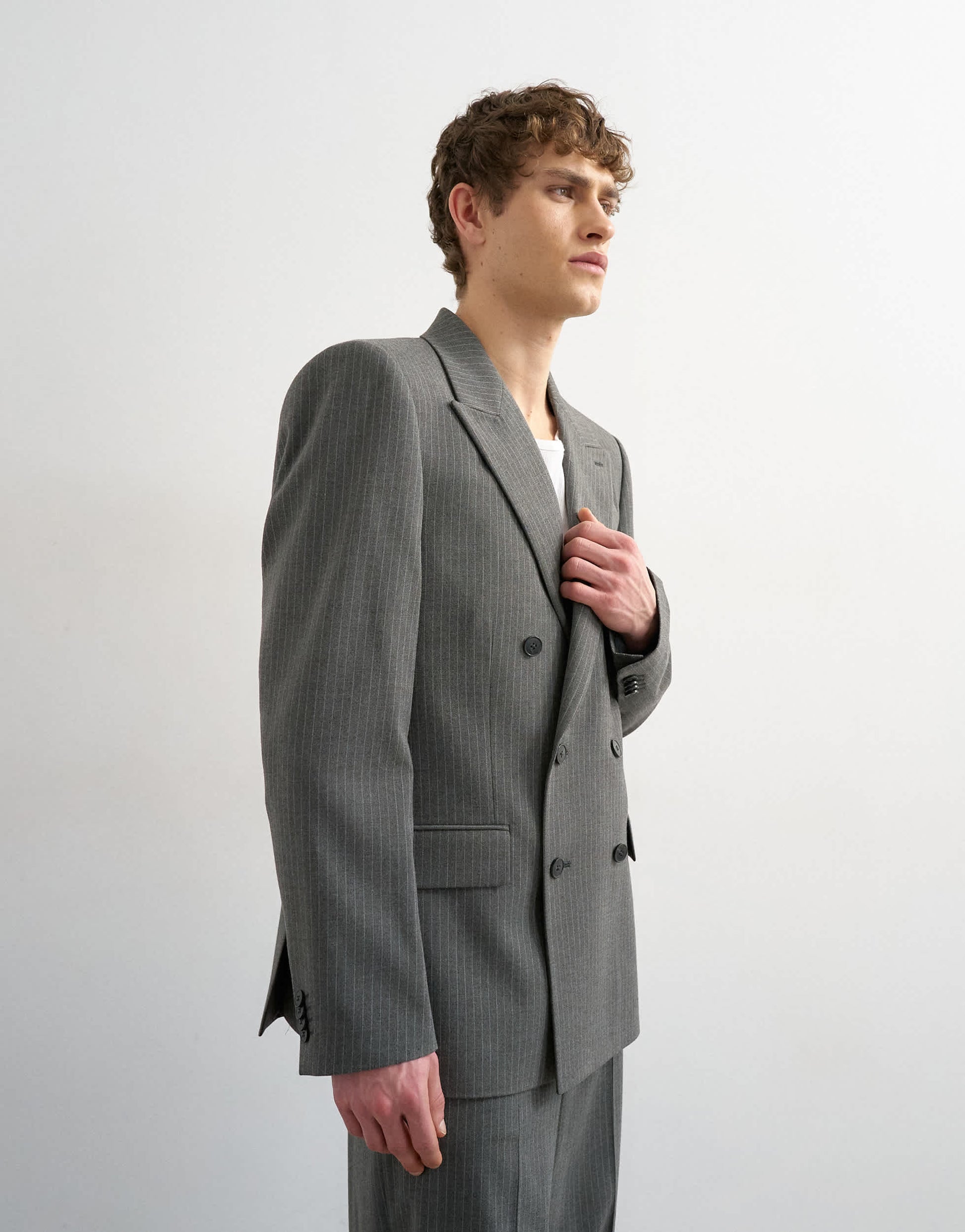 Topman relaxed pinstripe double breasted suit jacket in charcoal