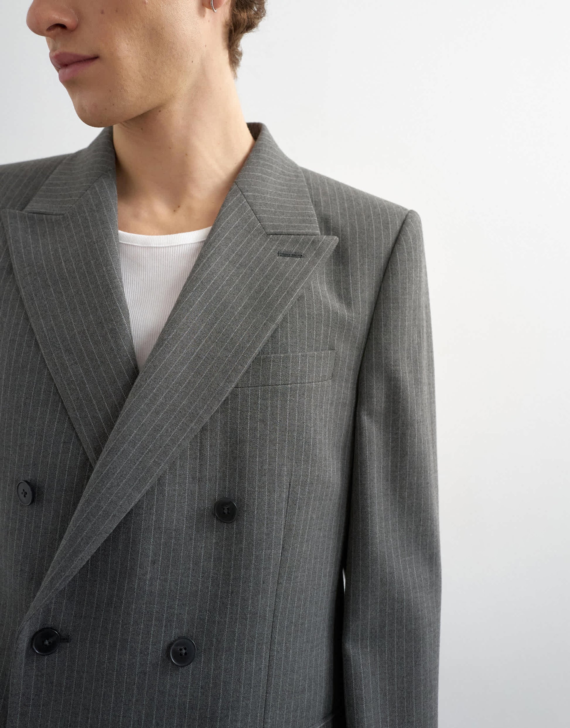 Topman relaxed pinstripe double breasted suit jacket in charcoal