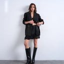 Topshop asymmetrischer Satin-Minirock mit Spitzenbesatz in Schwarz