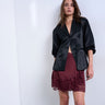 Topshop satin aymmetric mini skirt with lace trim in port royale