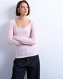 Topshop premium rib long sleeve wide scoop neck top in light pink
