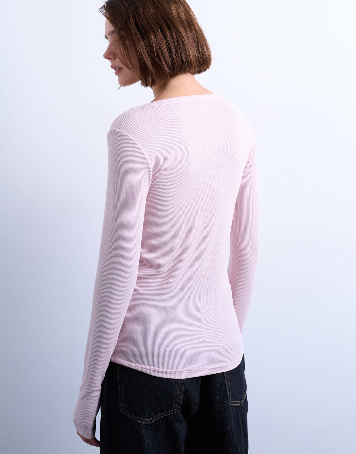 Topshop premium rib long sleeve wide scoop neck top in light pink