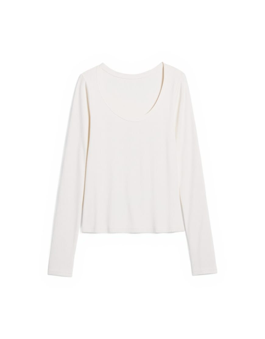 Topshop premium rib long sleeve wide scoop neck top in ecru