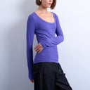 Topshop premium rib long sleeve wide scoop neck top in purple