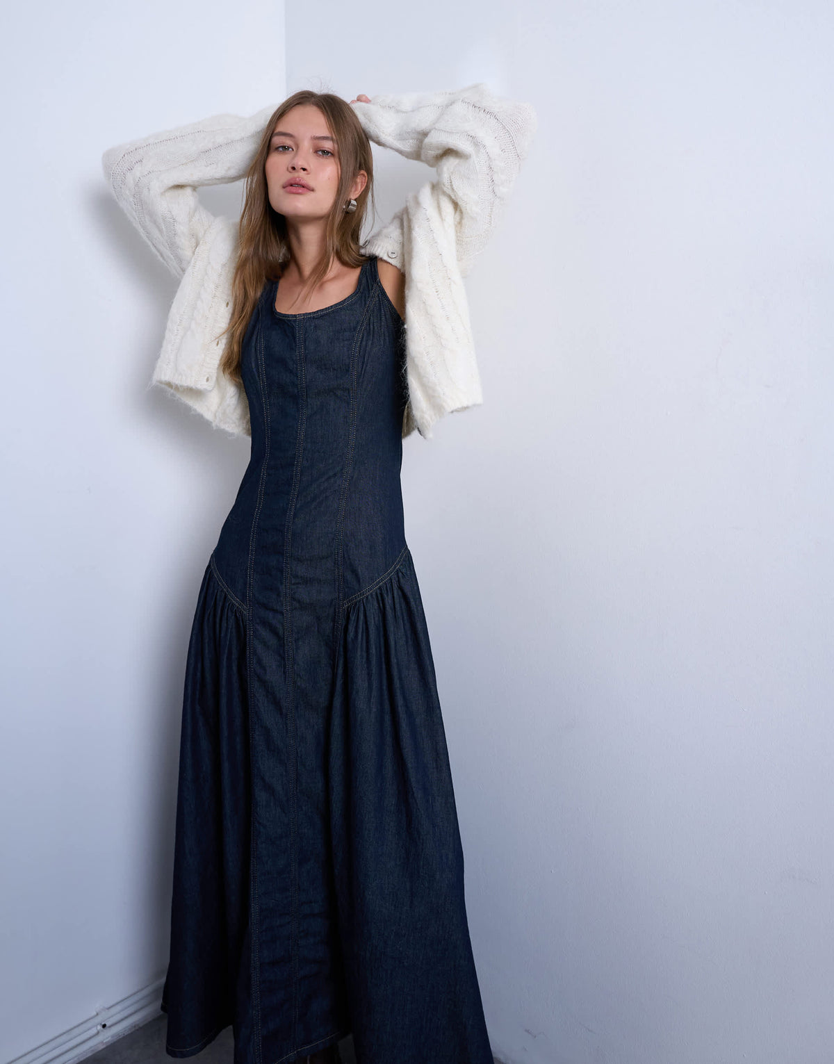 Topshop denim seam detail maxi dress in indigo rinse