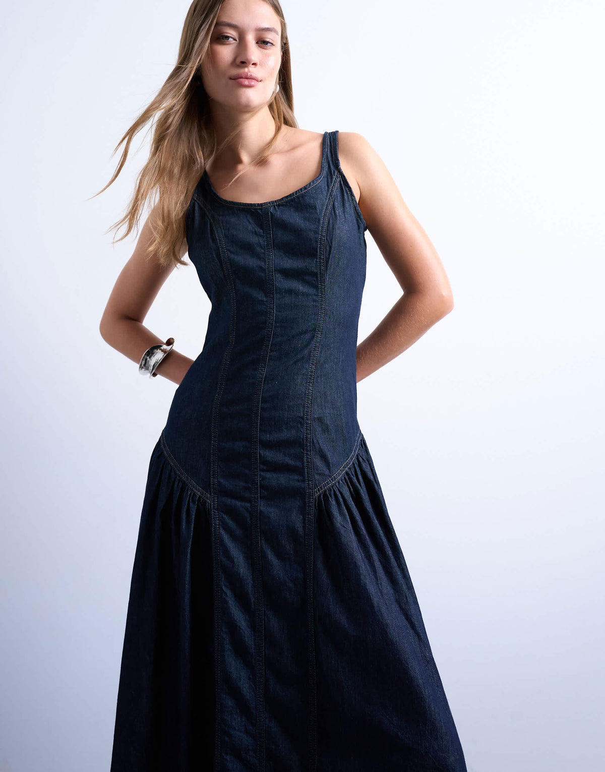 Topshop denim seam detail maxi dress in indigo rinse