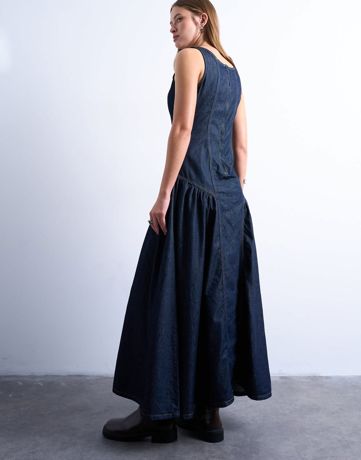 Topshop denim seam detail maxi dress in indigo rinse