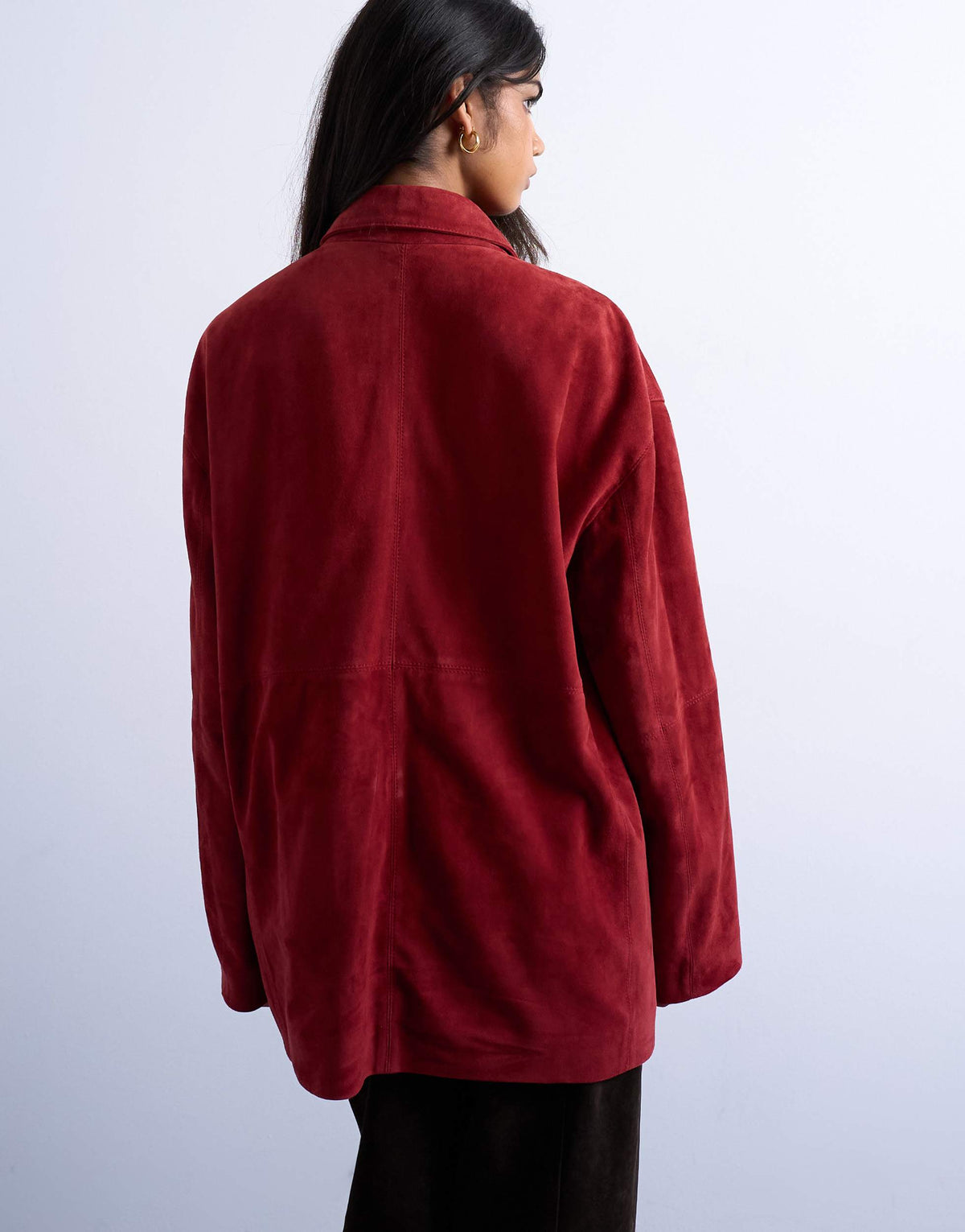 Topshop co-ord real suede shirt in burgundy