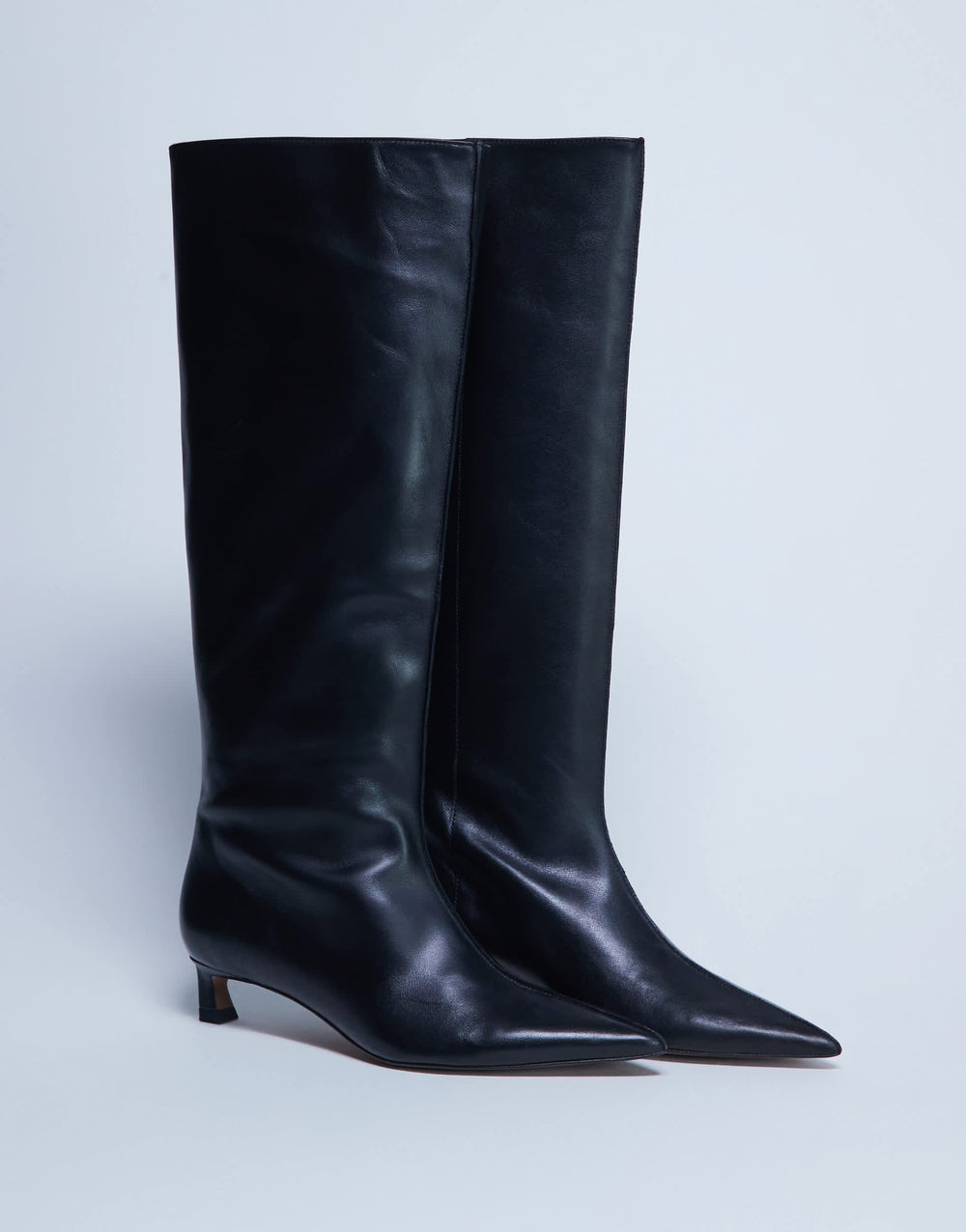 Topshop Sophie Premium leather point toe knee high boot in black
