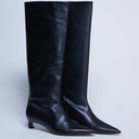 Topshop Sophie Premium leather point toe knee high boot in black