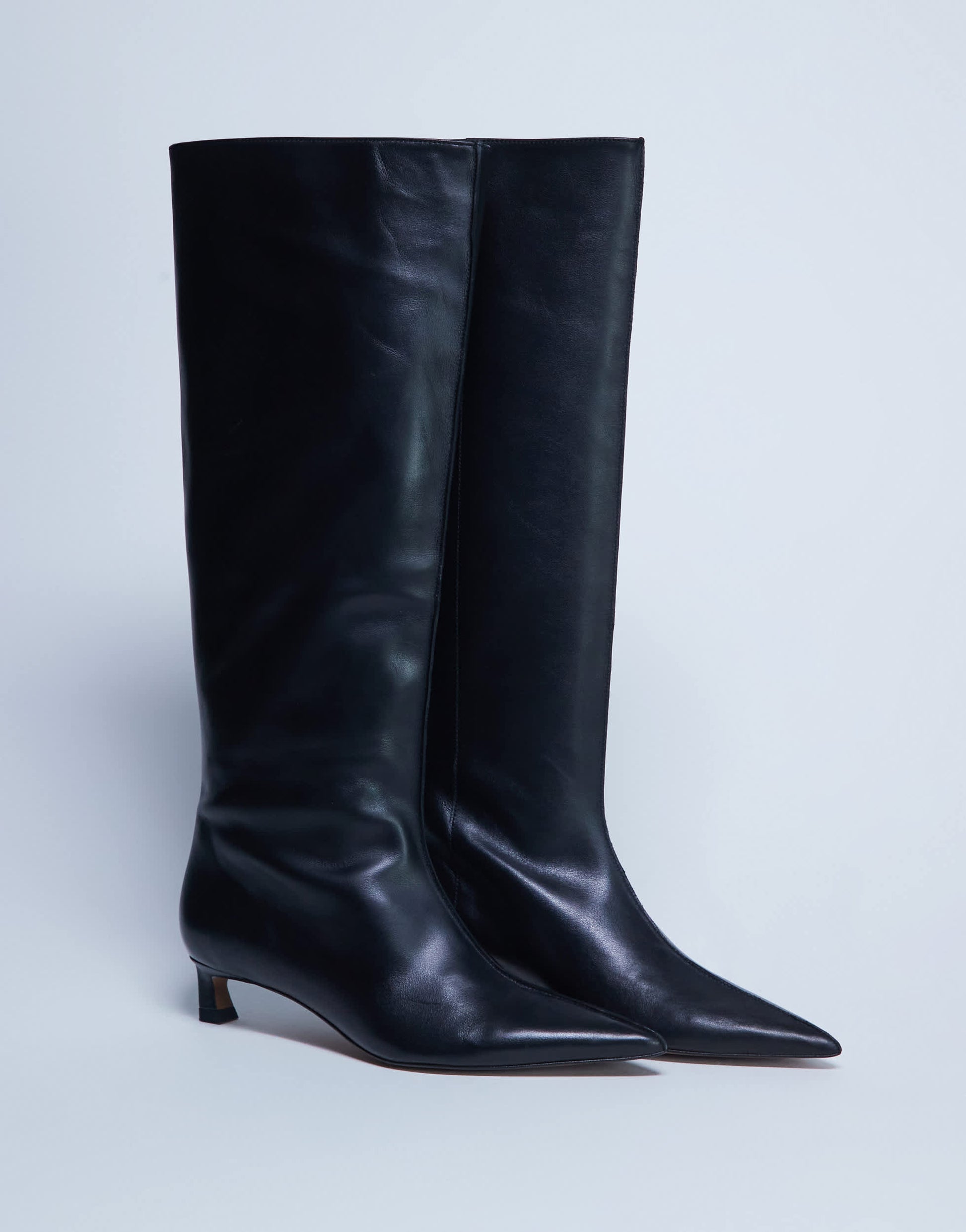 Topshop Sophie Premium leather point toe knee high boot in black