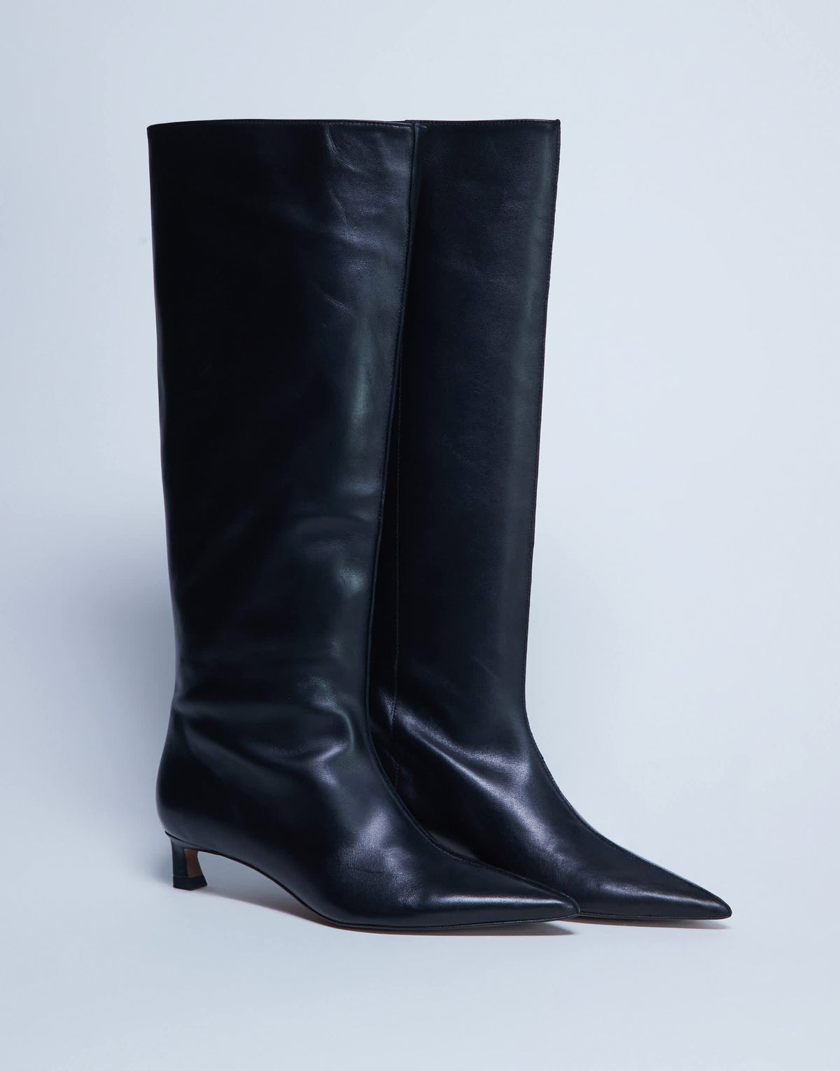 Topshop Sophie Premium leather point toe knee high boot in black