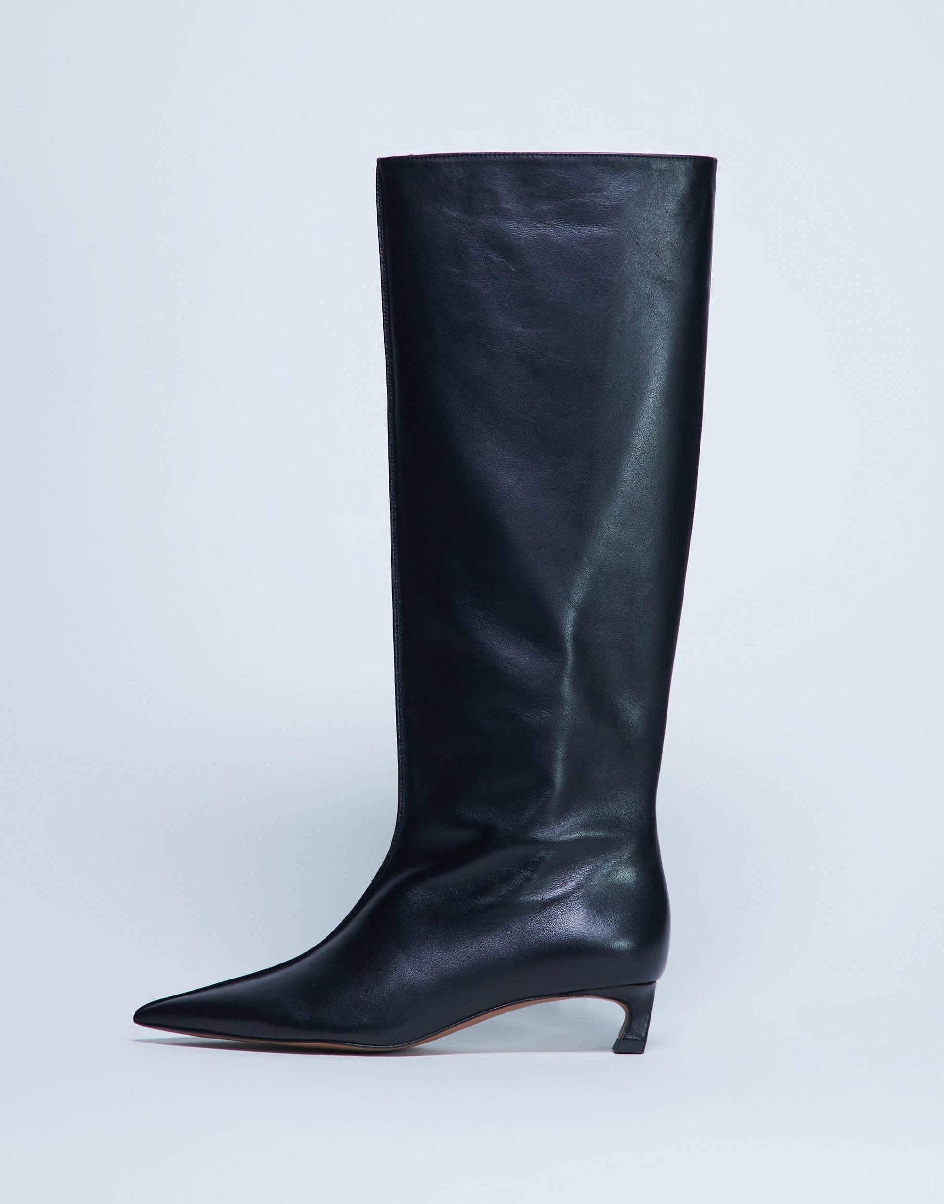 Topshop Sophie Premium leather point toe knee high boot in black