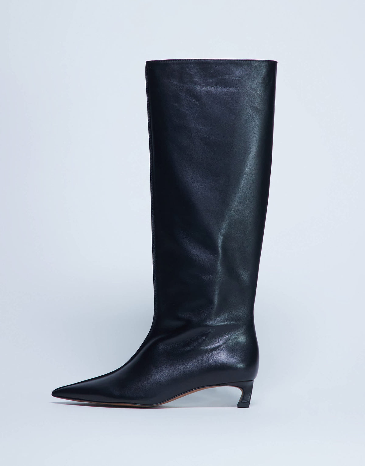 Topshop Sophie Premium leather point toe knee high boot in black