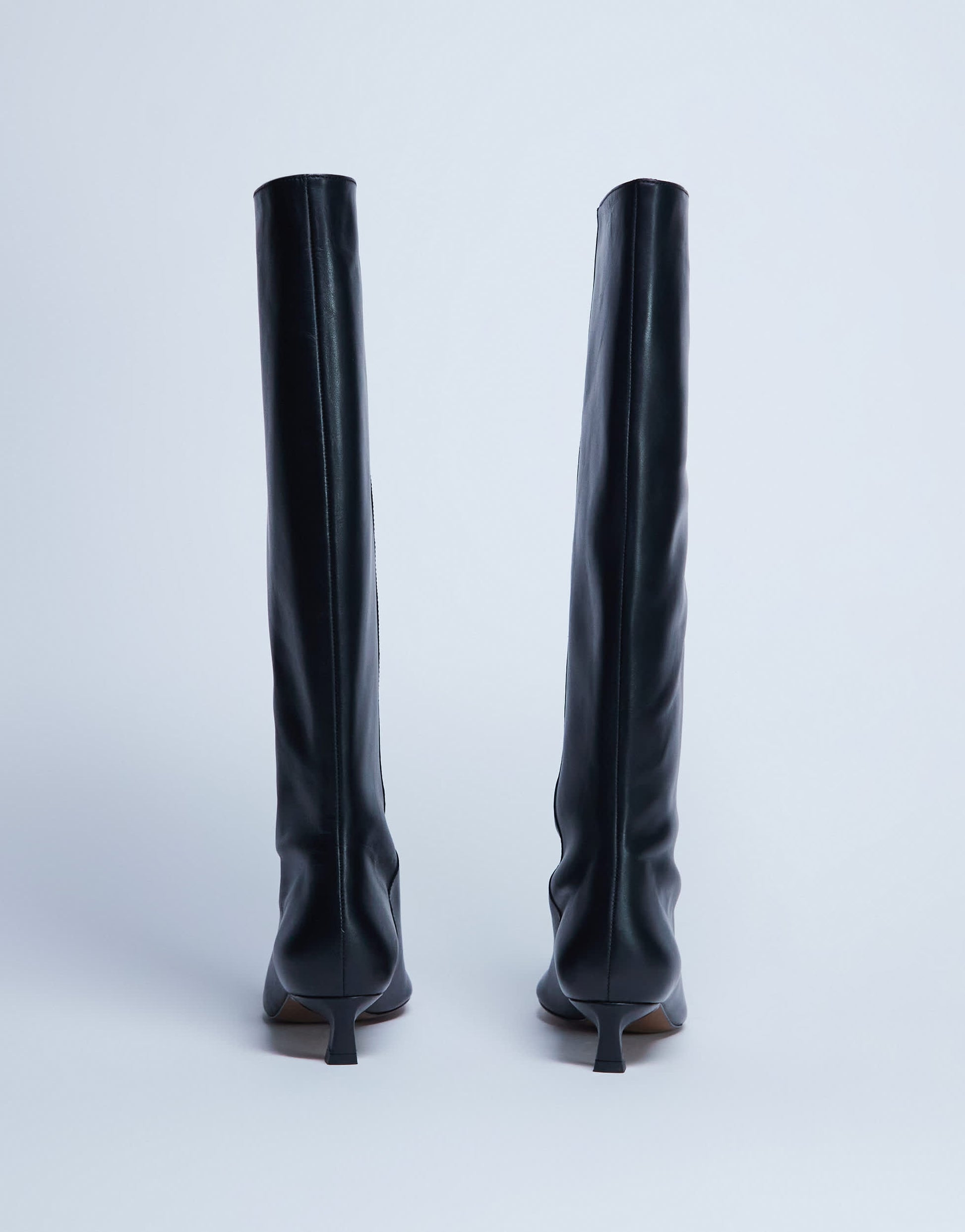 Topshop Sophie Premium leather point toe knee high boot in black
