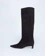 Topshop Sophie Premium suede leather point toe knee high boot in chocolate