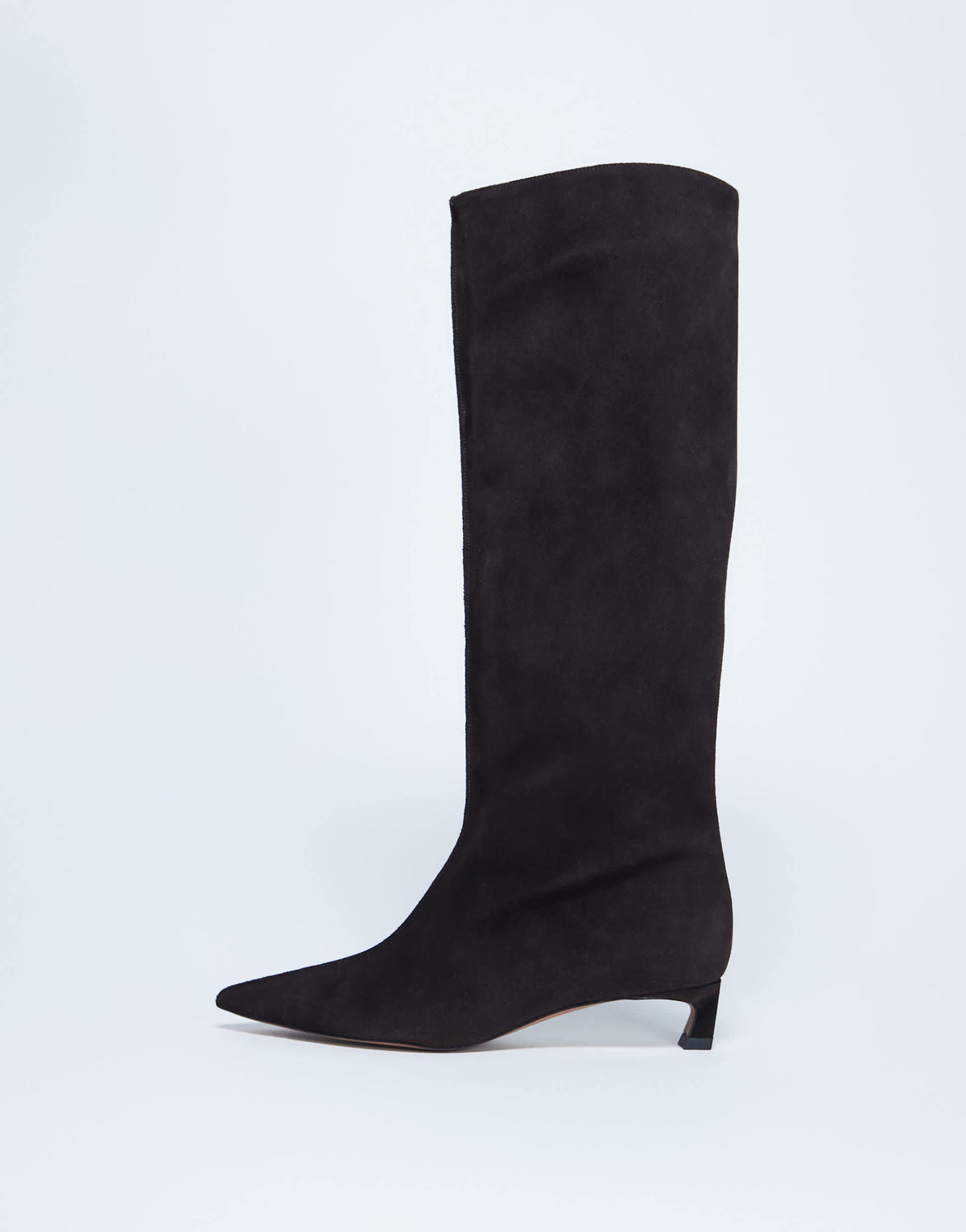 Topshop Sophie Premium suede leather point toe knee high boot in chocolate