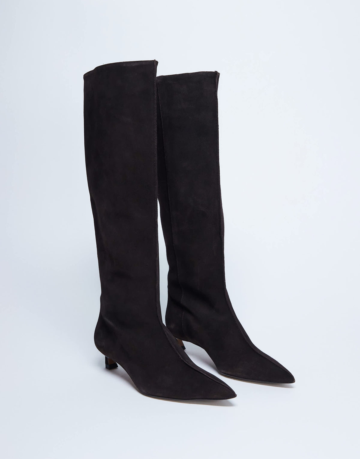 Topshop Sophie Premium suede leather point toe knee high boot in chocolate