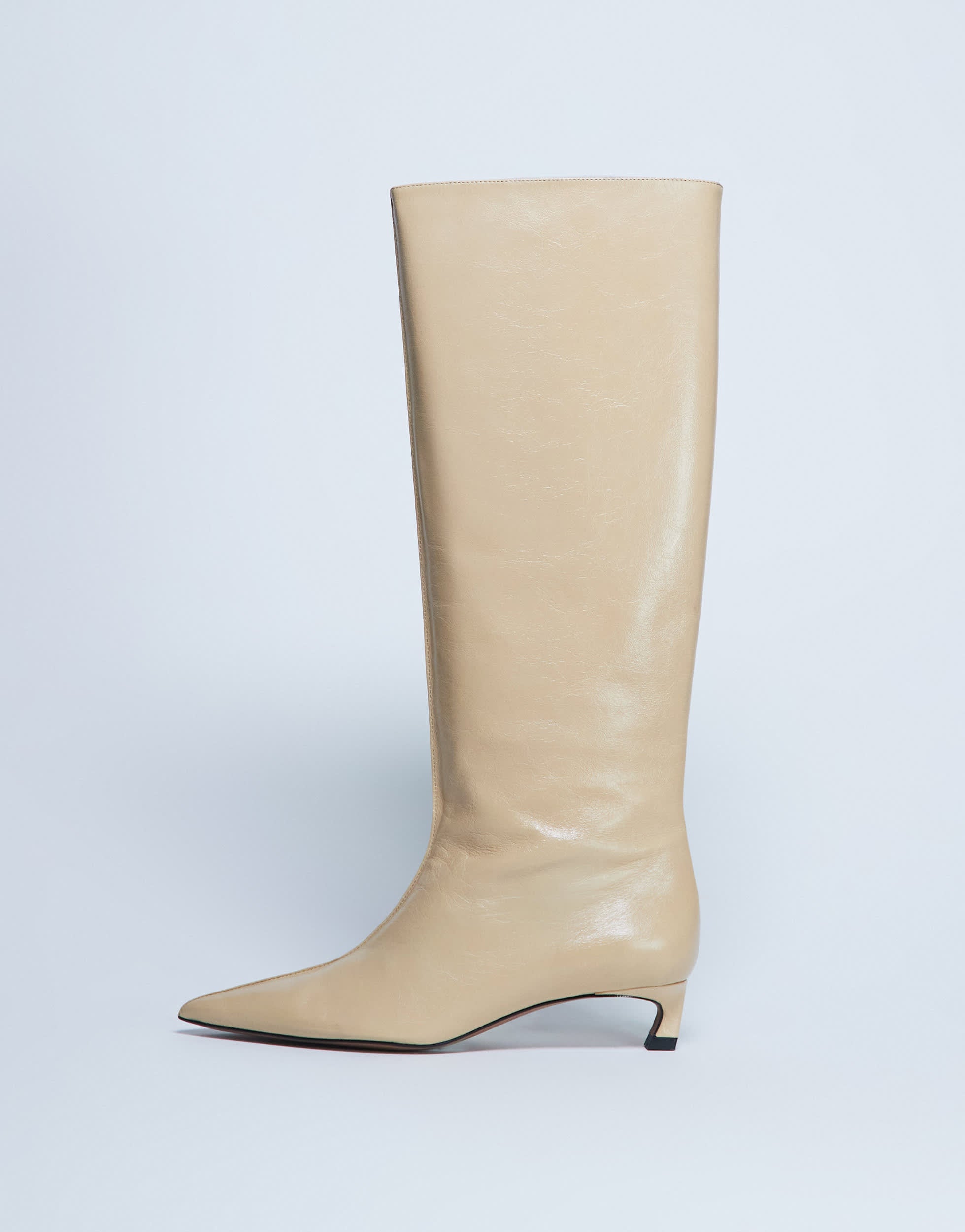 Bottes hautes en cuir premium Sophie de Topshop, bout pointu, couleur babeurre