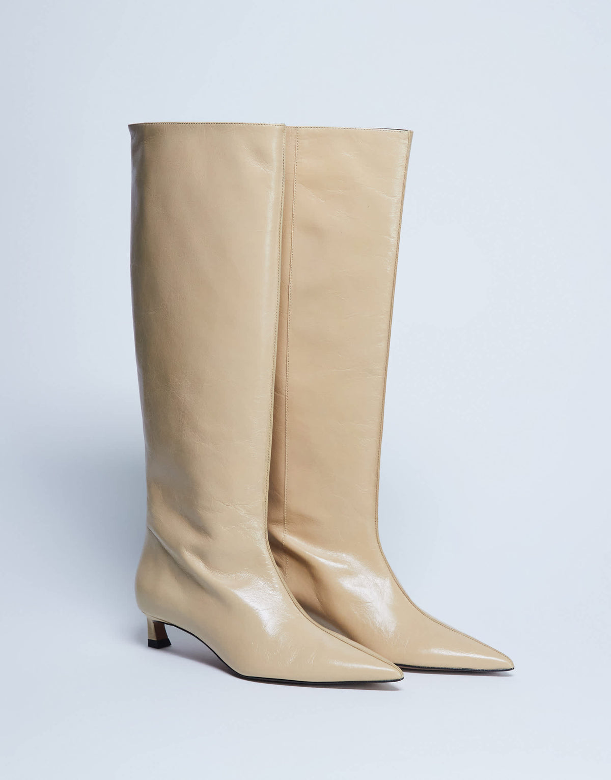 Topshop Sophie Premium leather point toe knee high boot in buttermilk
