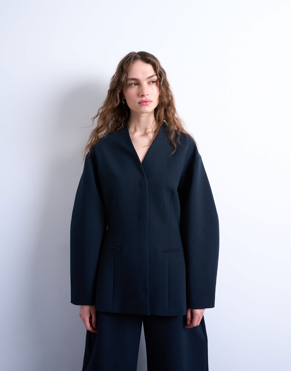Topshop kragenloser, strukturierter Blazer in Marineblau