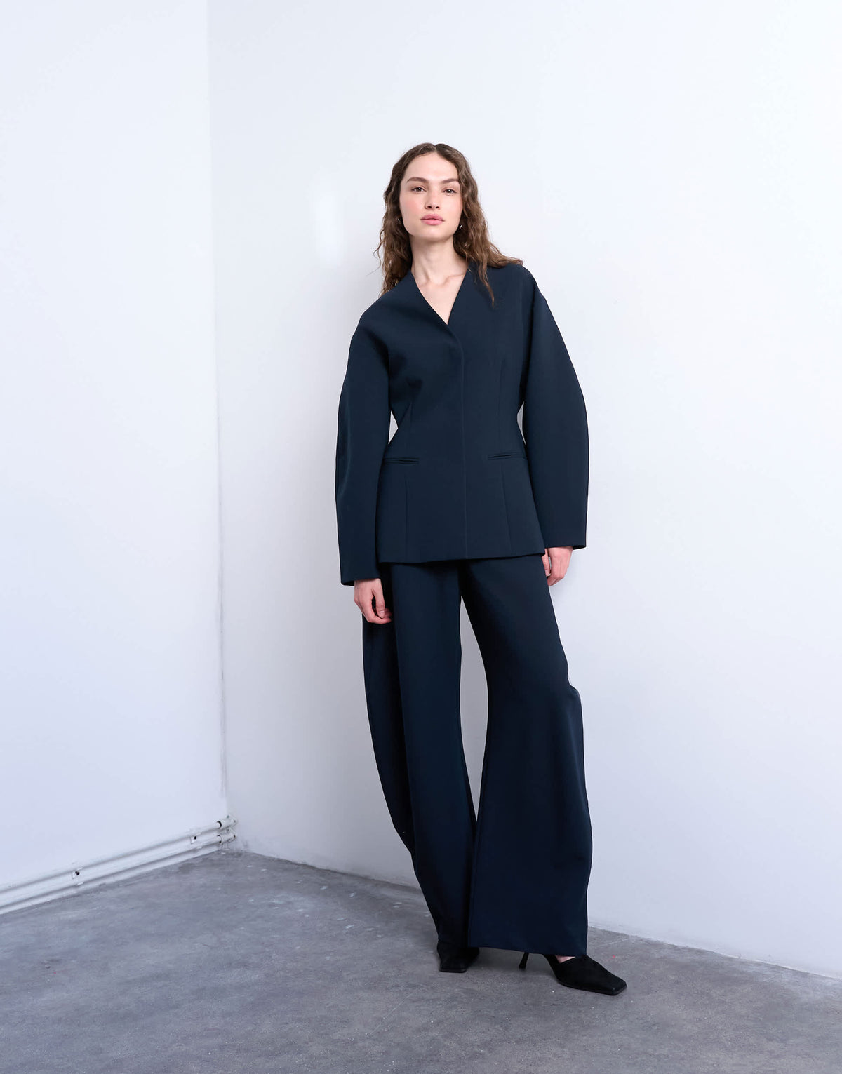 Topshop collarless structured blazer in navy