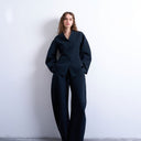 Topshop barrel leg tailored trousers in navy