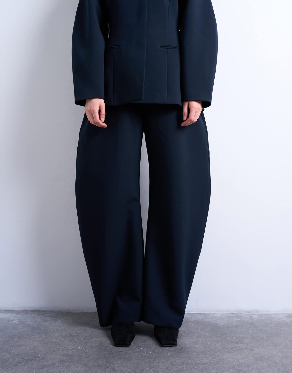 Topshop barrel leg tailored trousers in navy