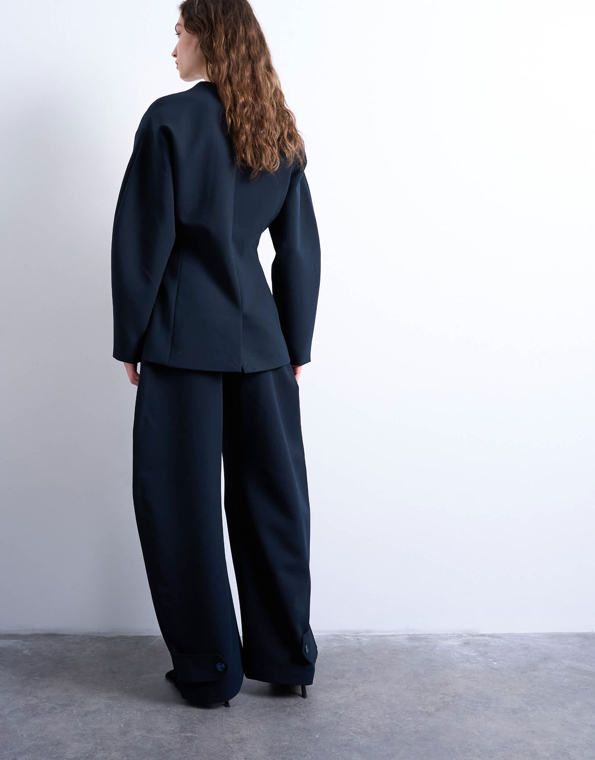 Topshop barrel leg tailored trousers in navy