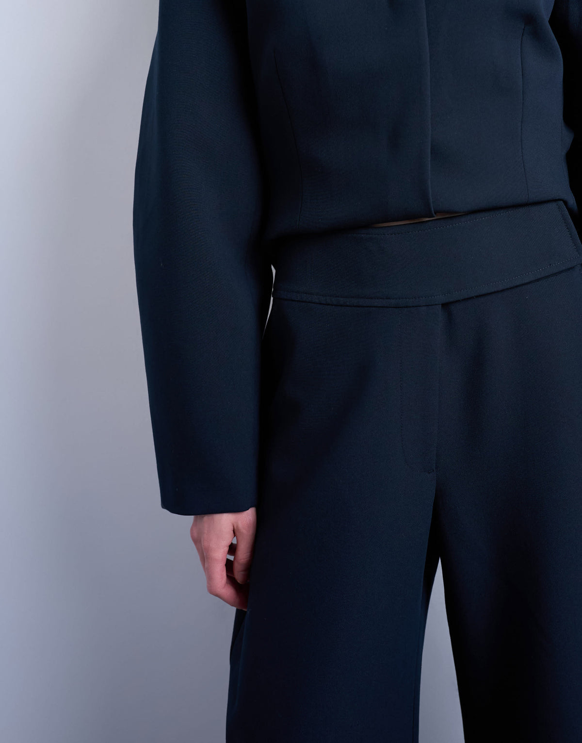 Topshop barrel leg tailored trousers in navy