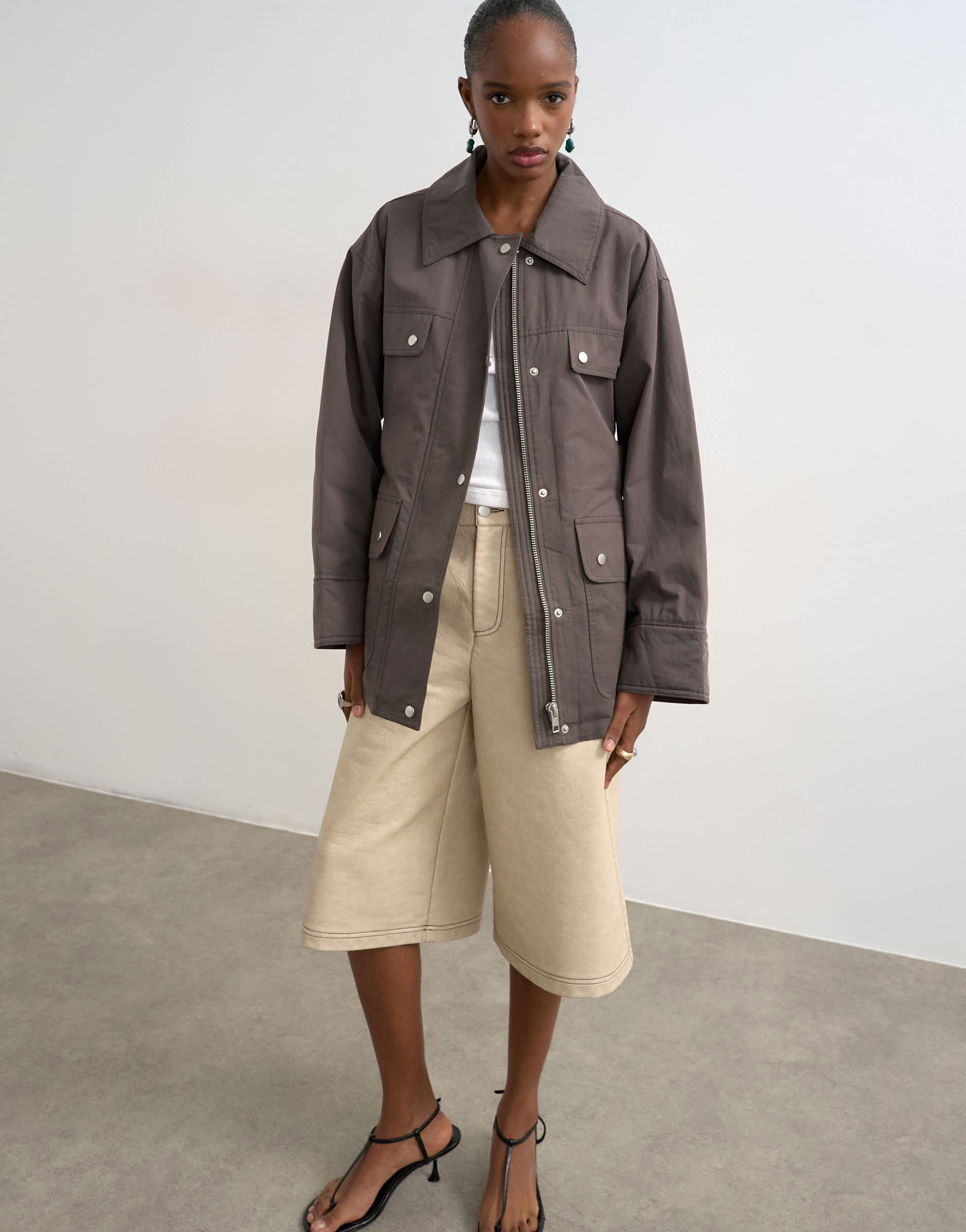 Surchemise Topshop en coton à 4 poches avec doublure matelassée couleur chocolat