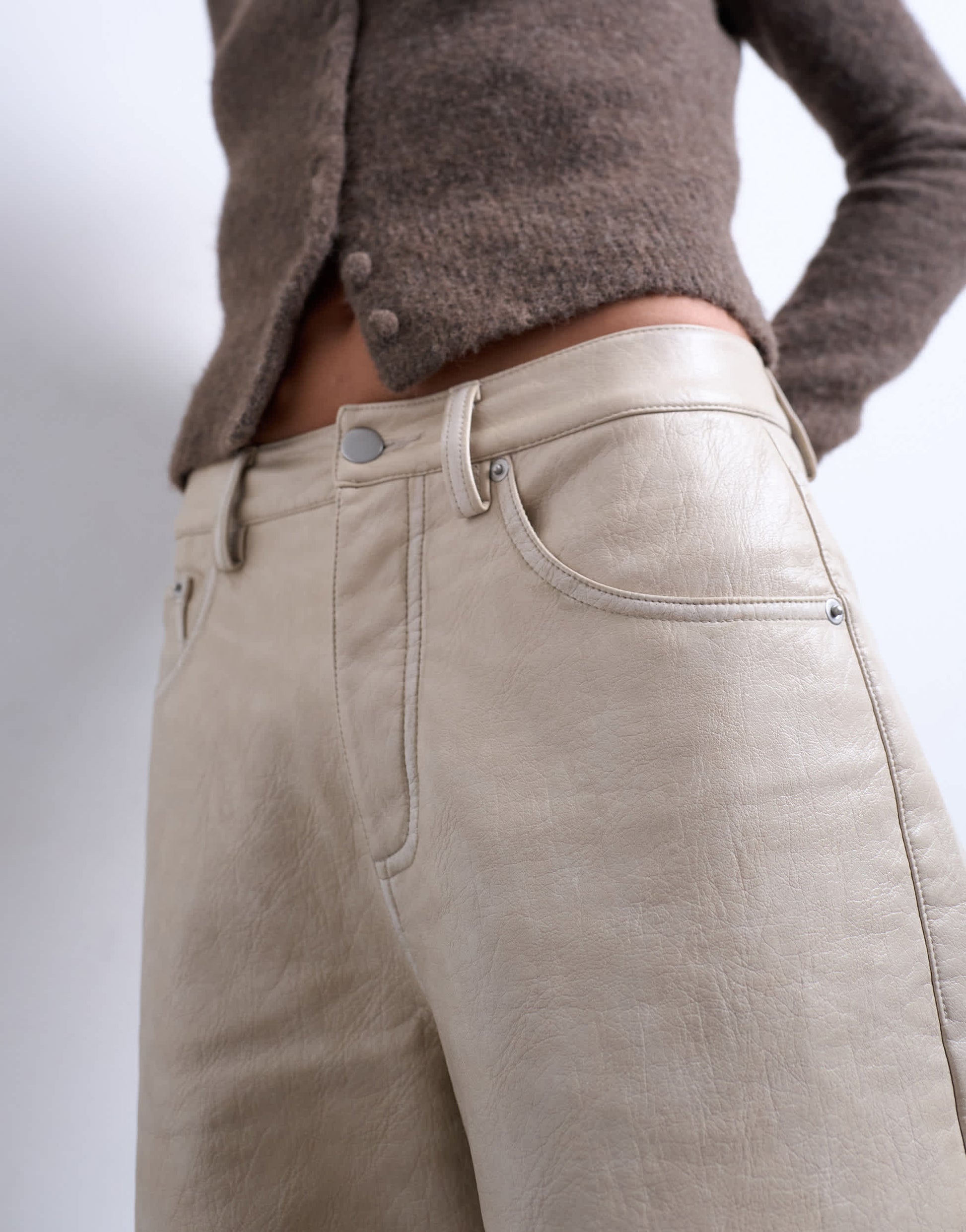 Topshop faux leather A line trouser in ecru