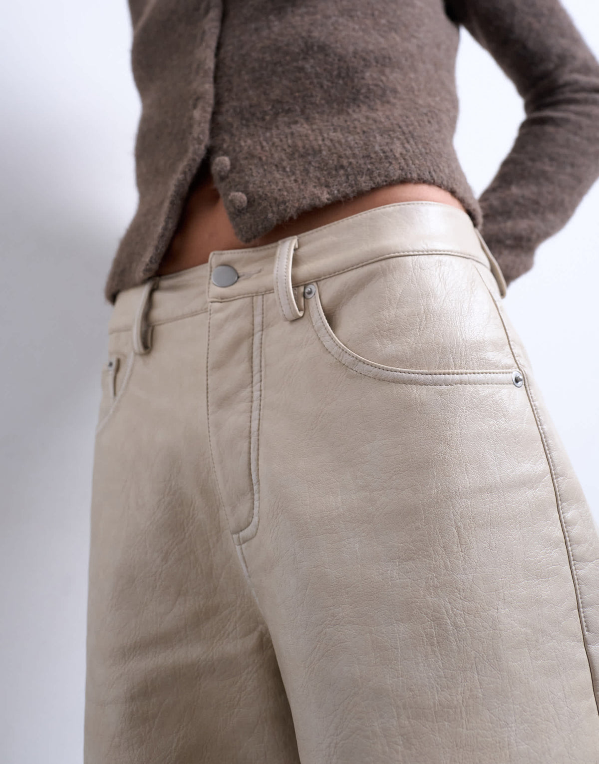 Topshop faux leather A line trouser in ecru